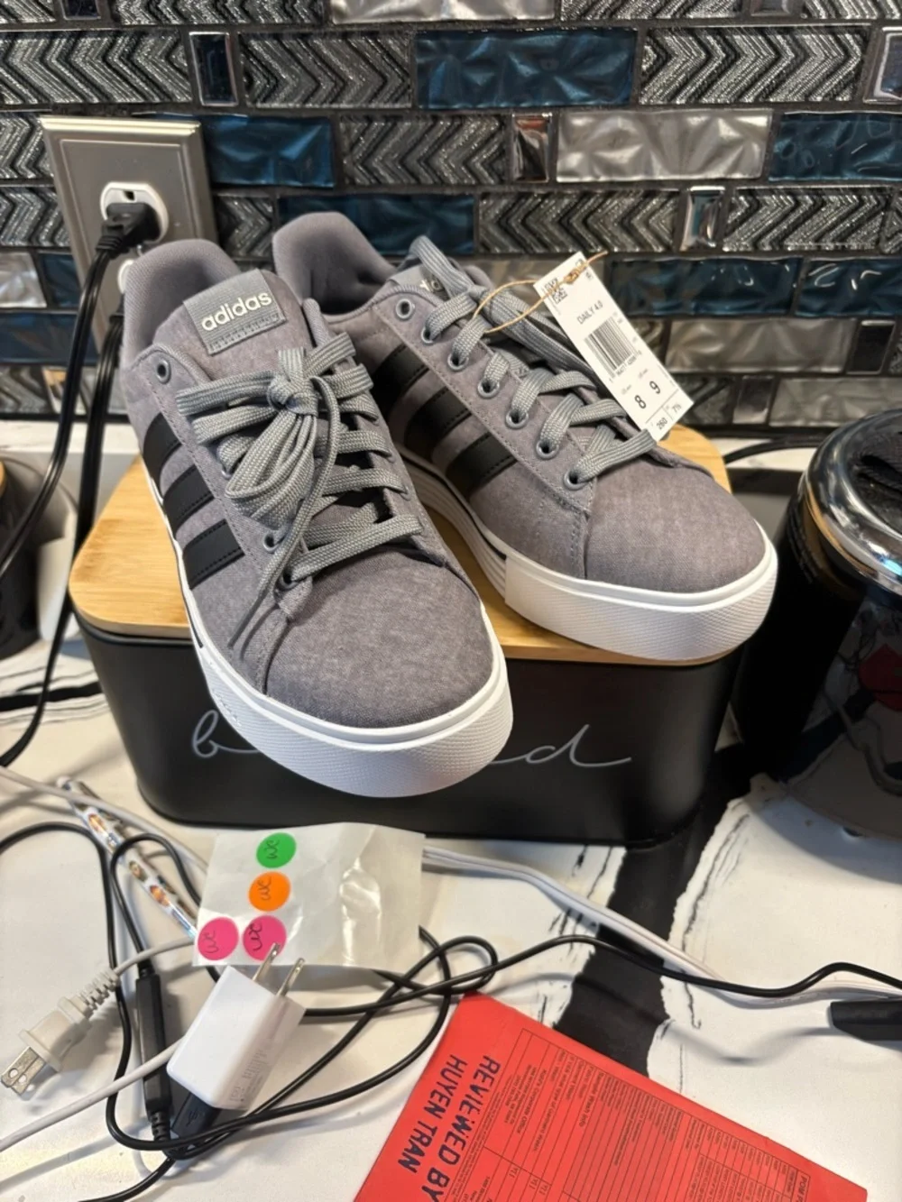 adidas Gray Canvas Sneakers with Black Stripes